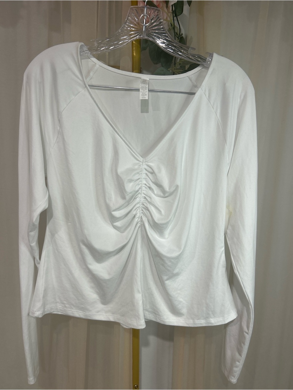 Z by Zella White Ruched Long Sleeve Performance Top – Size Large